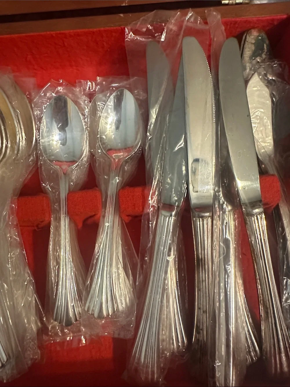 Classic Silver-Plated Flatware Set in Red Velvet Case. Used and factory sealed.